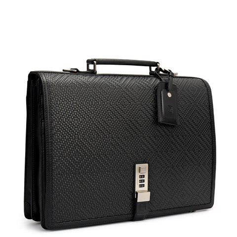 Mat Emboss Plain Leather Portfolio - Black