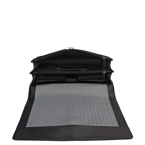Mat Emboss Plain Leather Portfolio - Black