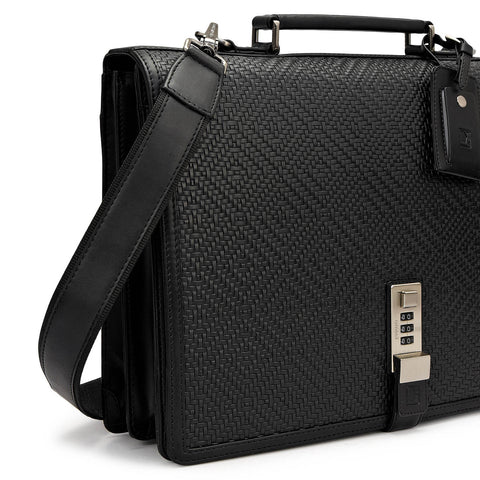 Mat Emboss Plain Leather Portfolio - Black