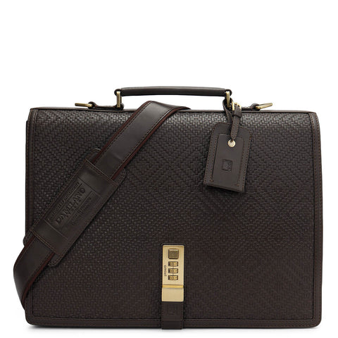 Mat Emboss Plain Leather Portfolio - Brown