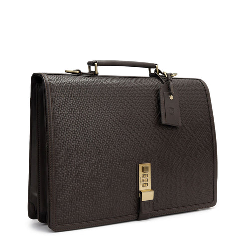 Mat Emboss Plain Leather Portfolio - Brown