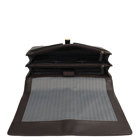 Mat Emboss Plain Leather Portfolio - Brown