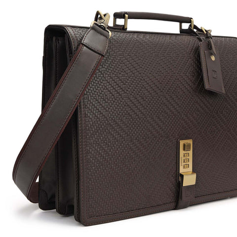 Mat Emboss Plain Leather Portfolio - Brown