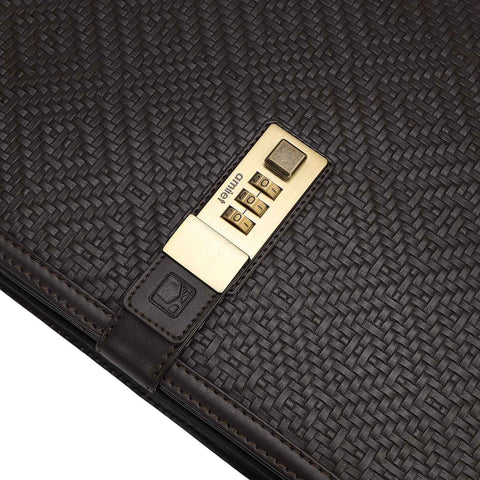 Mat Emboss Plain Leather Portfolio - Brown