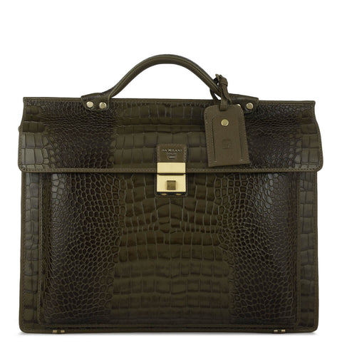 Croco Leather Portfolio - Military Green