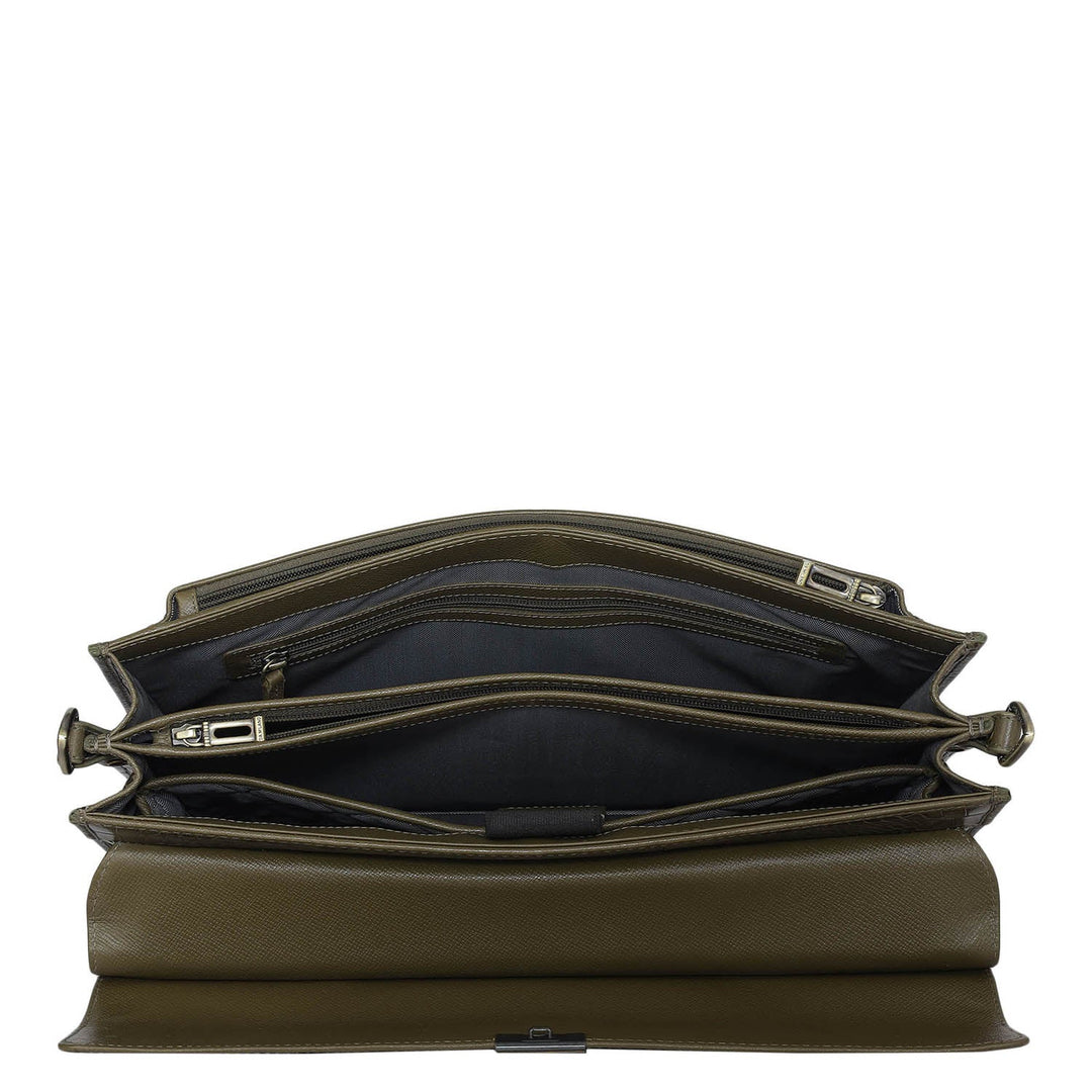 Croco Leather Portfolio - Military Green