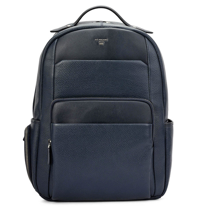 Wax Plain Leather Backpack - Navy