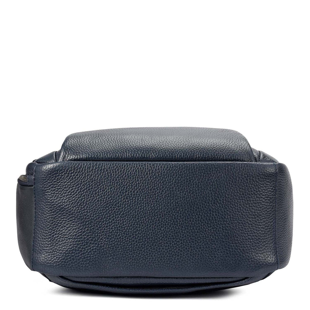 Wax Plain Leather Backpack - Navy