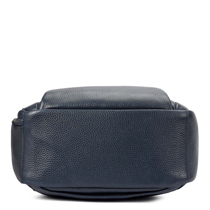 Wax Plain Leather Backpack - Navy
