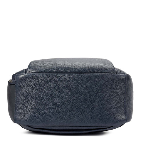 Wax Plain Leather Backpack - Navy