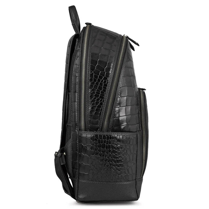 Croco Leather Backpack - Black