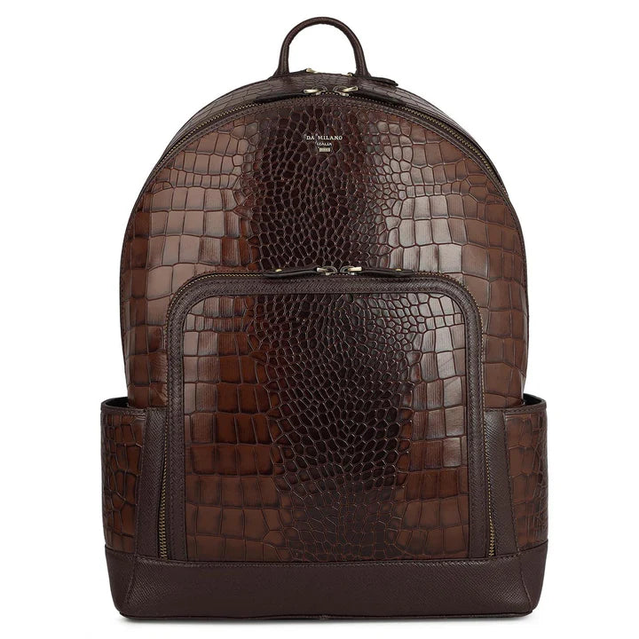 Croco Leather Backpack - Brown