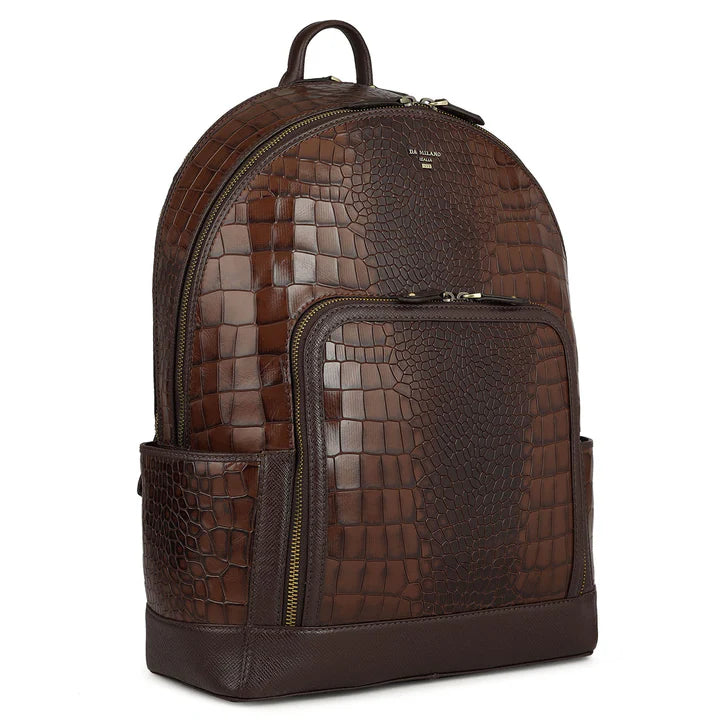 Croco Leather Backpack - Brown