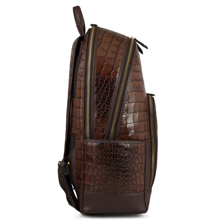 Croco Leather Backpack - Brown