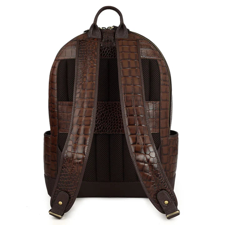 Croco Leather Backpack - Brown