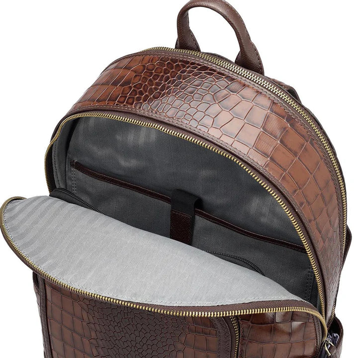 Croco Leather Backpack - Brown