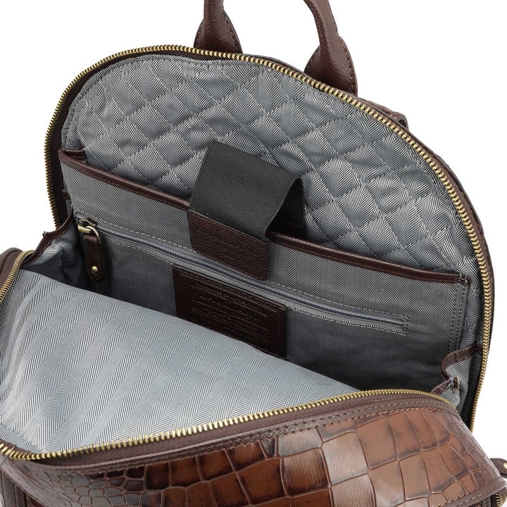 Croco Leather Backpack - Brown