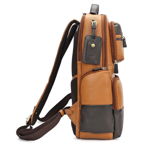 Wax Plain Leather Backpack - Caramel