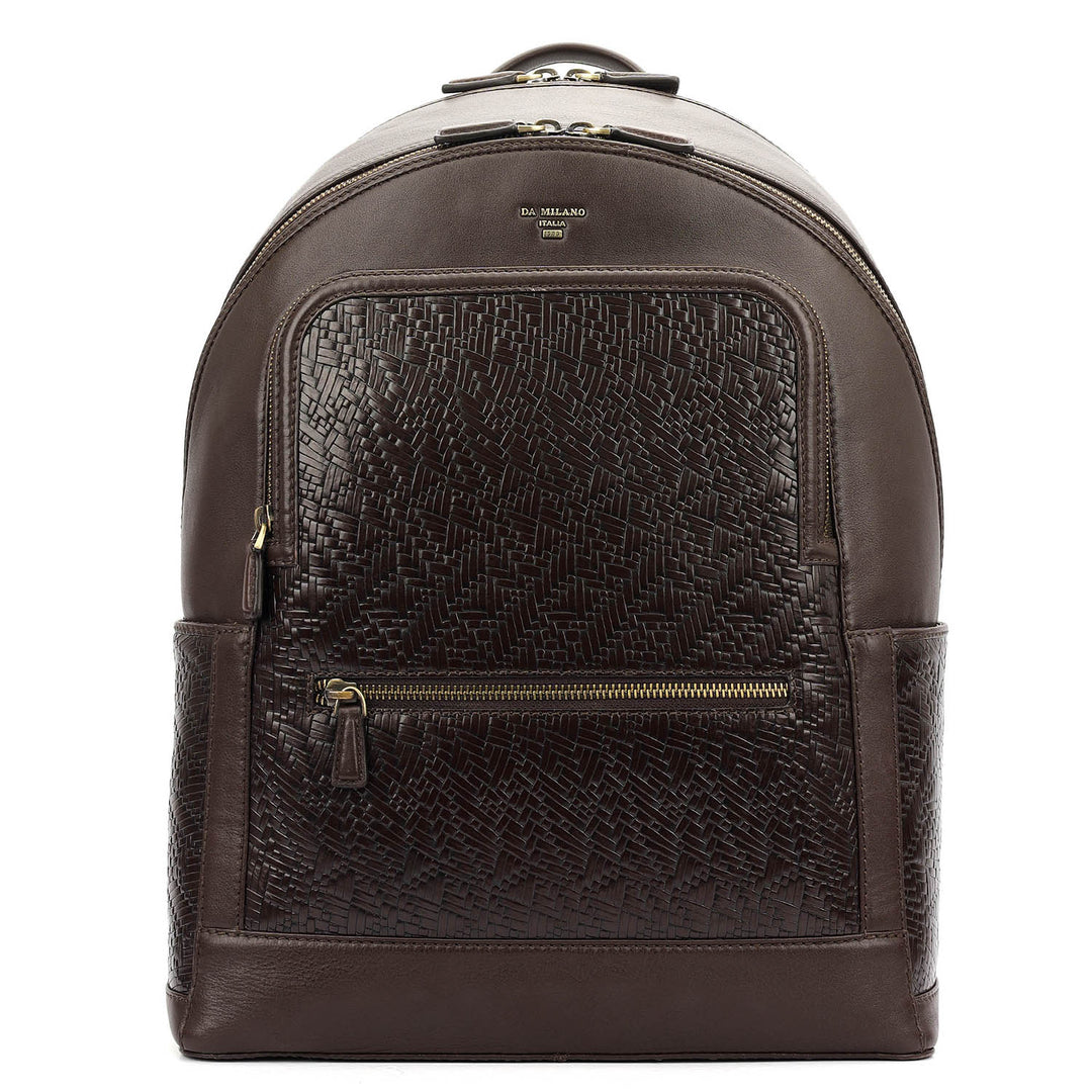 Mat Emboss Plain Leather Backpack - Burgundy