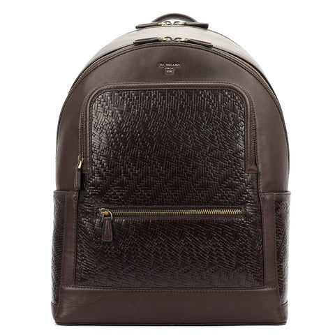 Mat Emboss Plain Leather Backpack - Burgundy