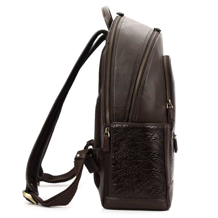 Mat Emboss Plain Leather Backpack - Burgundy