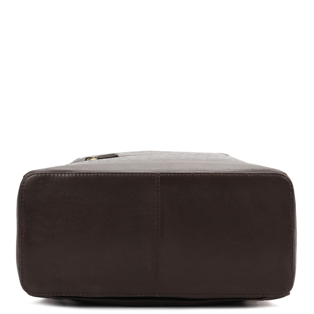 Mat Emboss Plain Leather Backpack - Burgundy