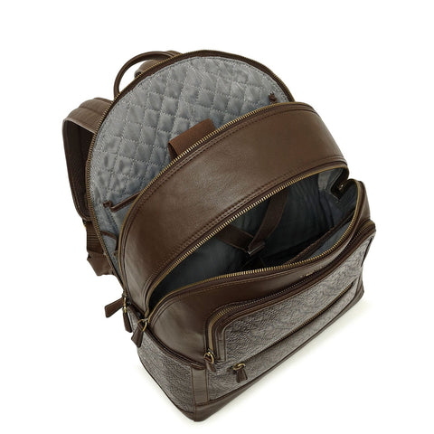 Mat Emboss Plain Leather Backpack - Burgundy
