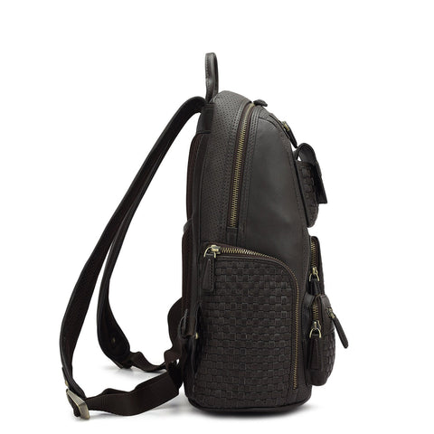 Punch Mat Leather Backpack - Brown