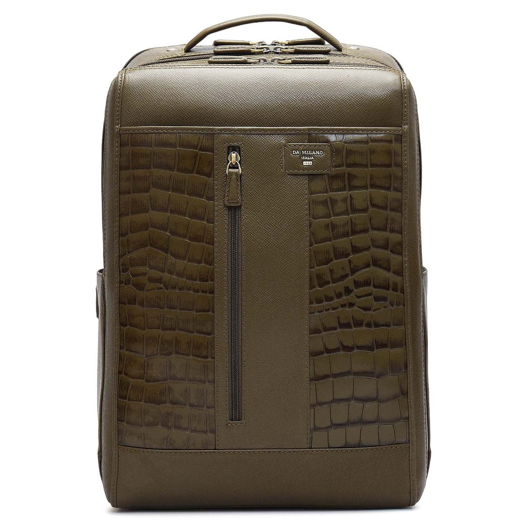 Croco Franzy Leather Backpack - Military Green