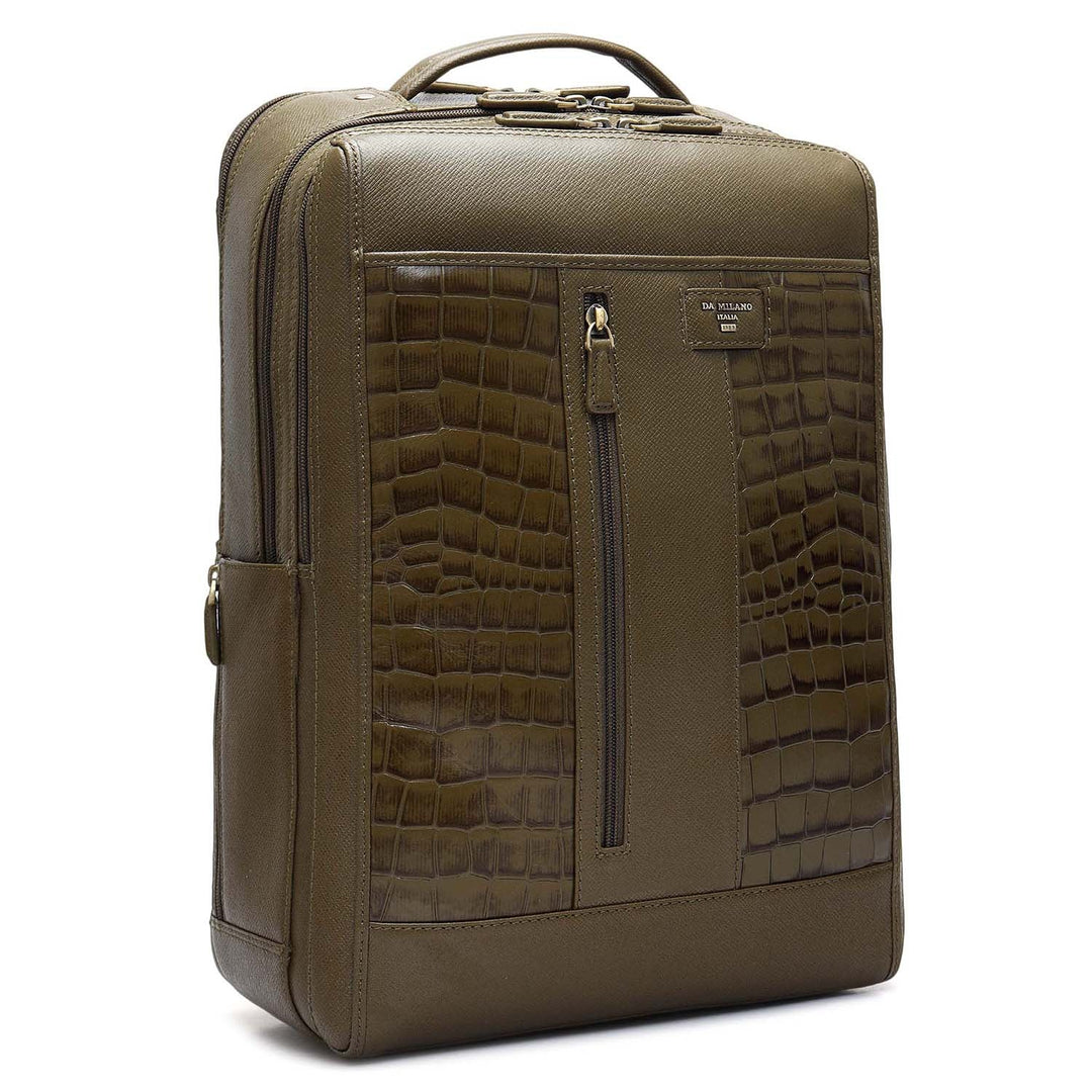 Croco Franzy Leather Backpack - Military Green