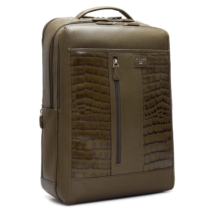 Croco Franzy Leather Backpack - Military Green