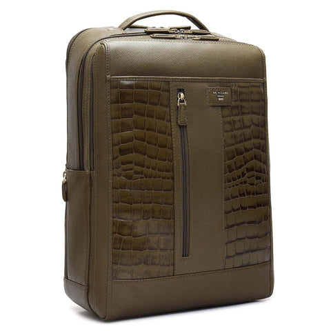 Croco Franzy Leather Backpack - Military Green