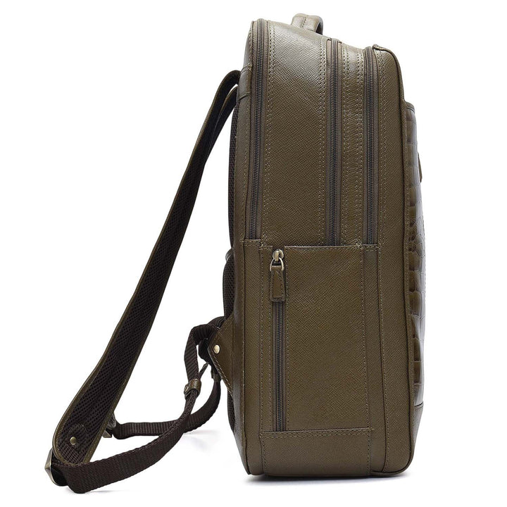Croco Franzy Leather Backpack - Military Green