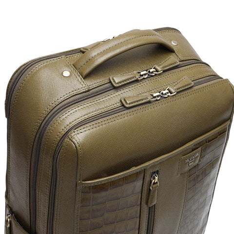 Croco Franzy Leather Backpack - Military Green