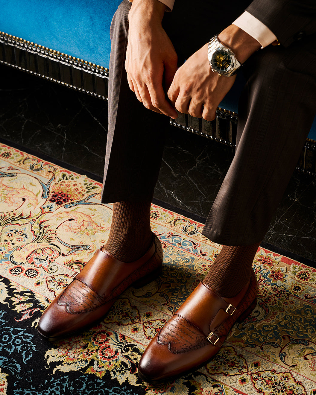 Tan Signato Leather Monk Straps