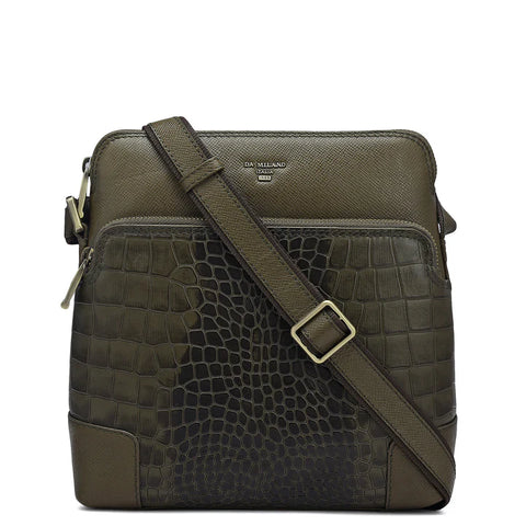 Croco Franzy Leather Men Sling - Military Green