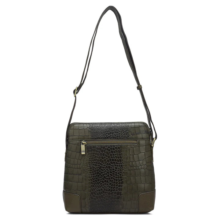 Croco Franzy Leather Men Sling - Military Green