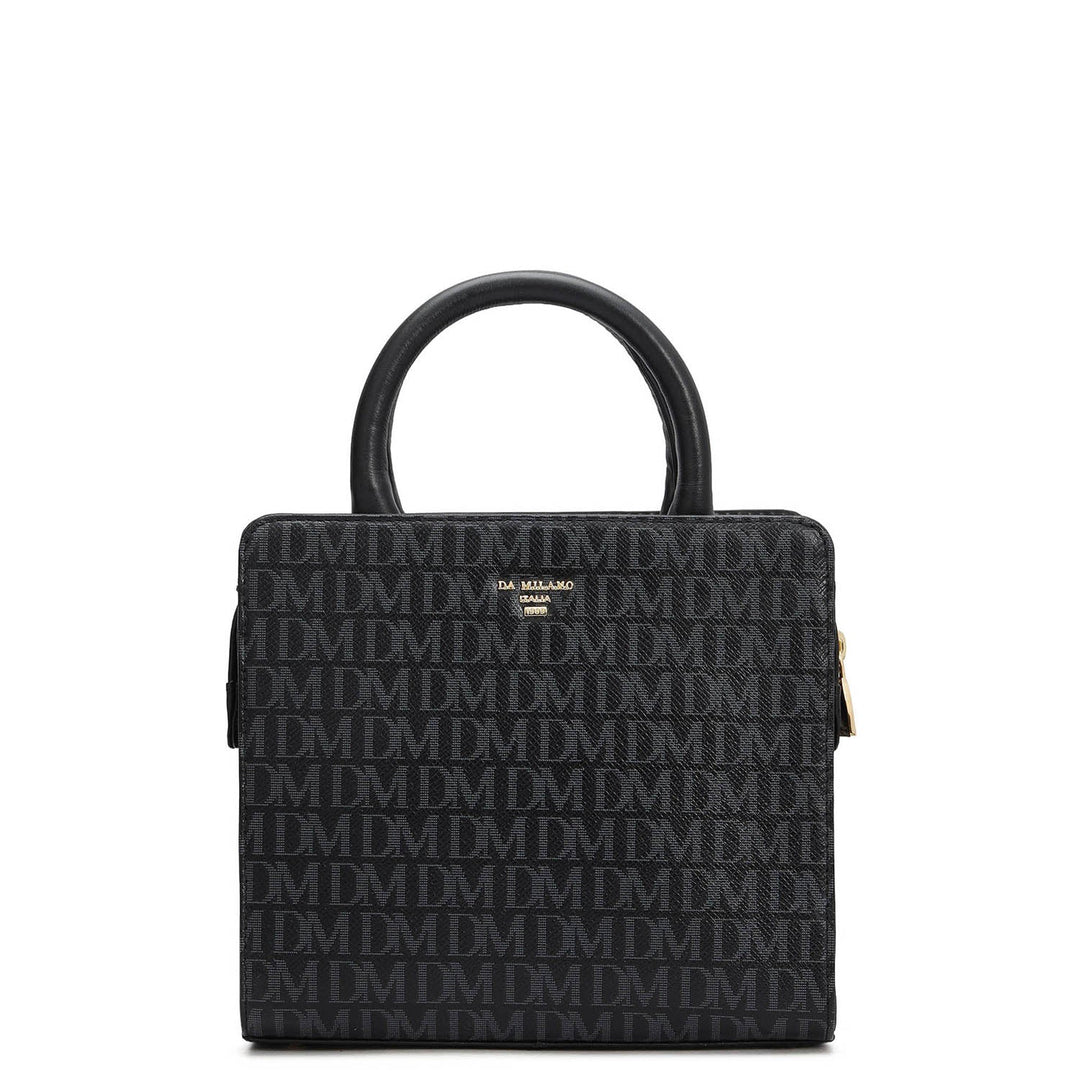 Small Monogram Leather Satchel - Black