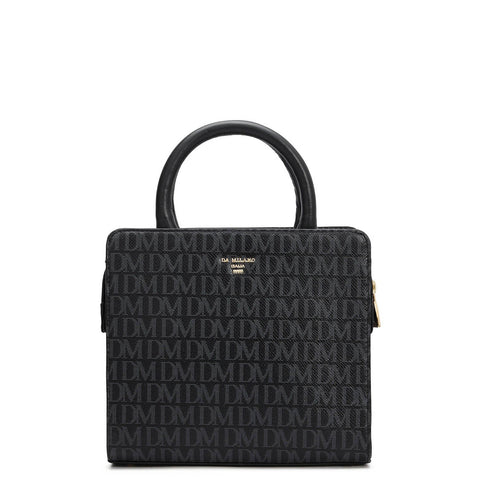 Small Monogram Leather Satchel - Black