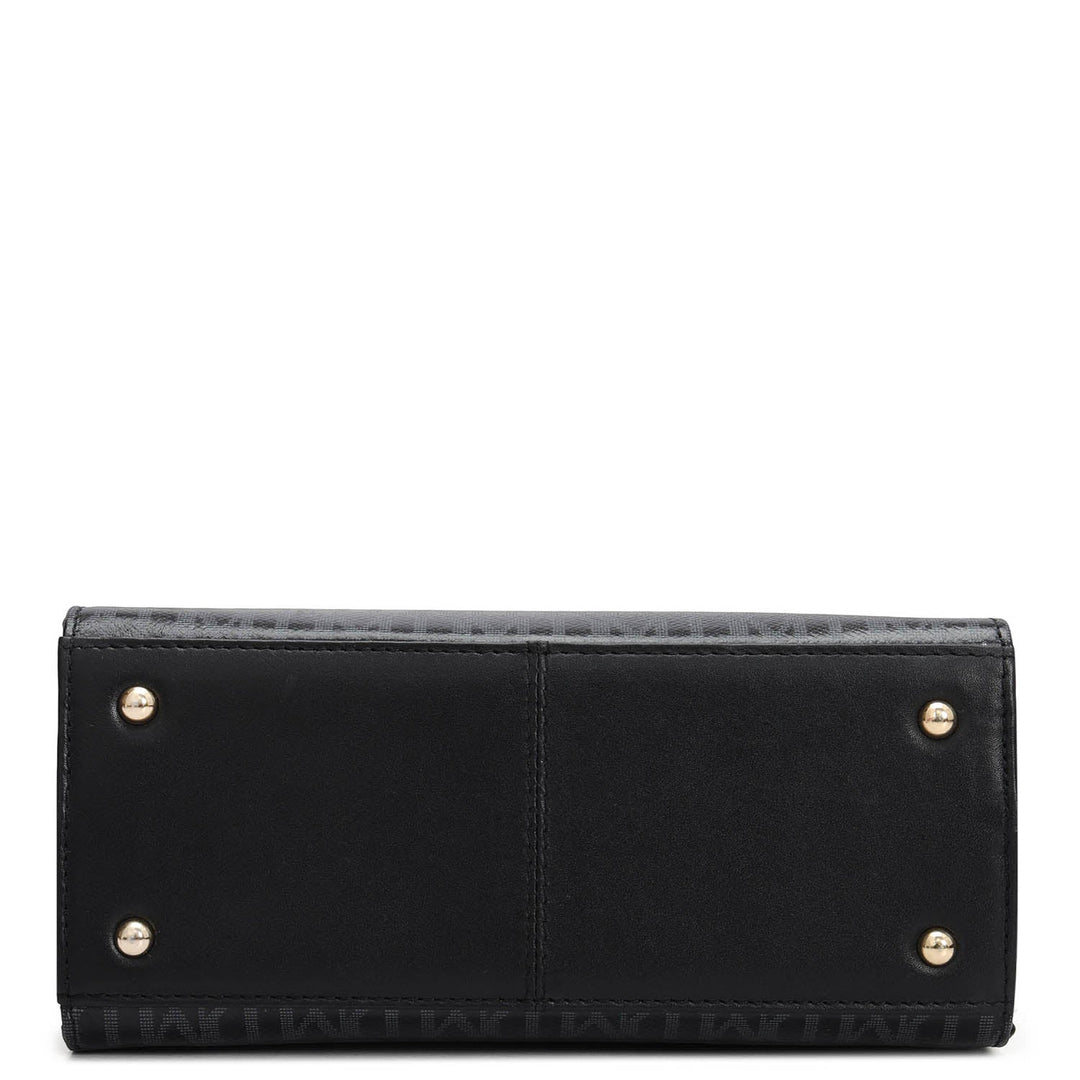 Small Monogram Leather Satchel - Black