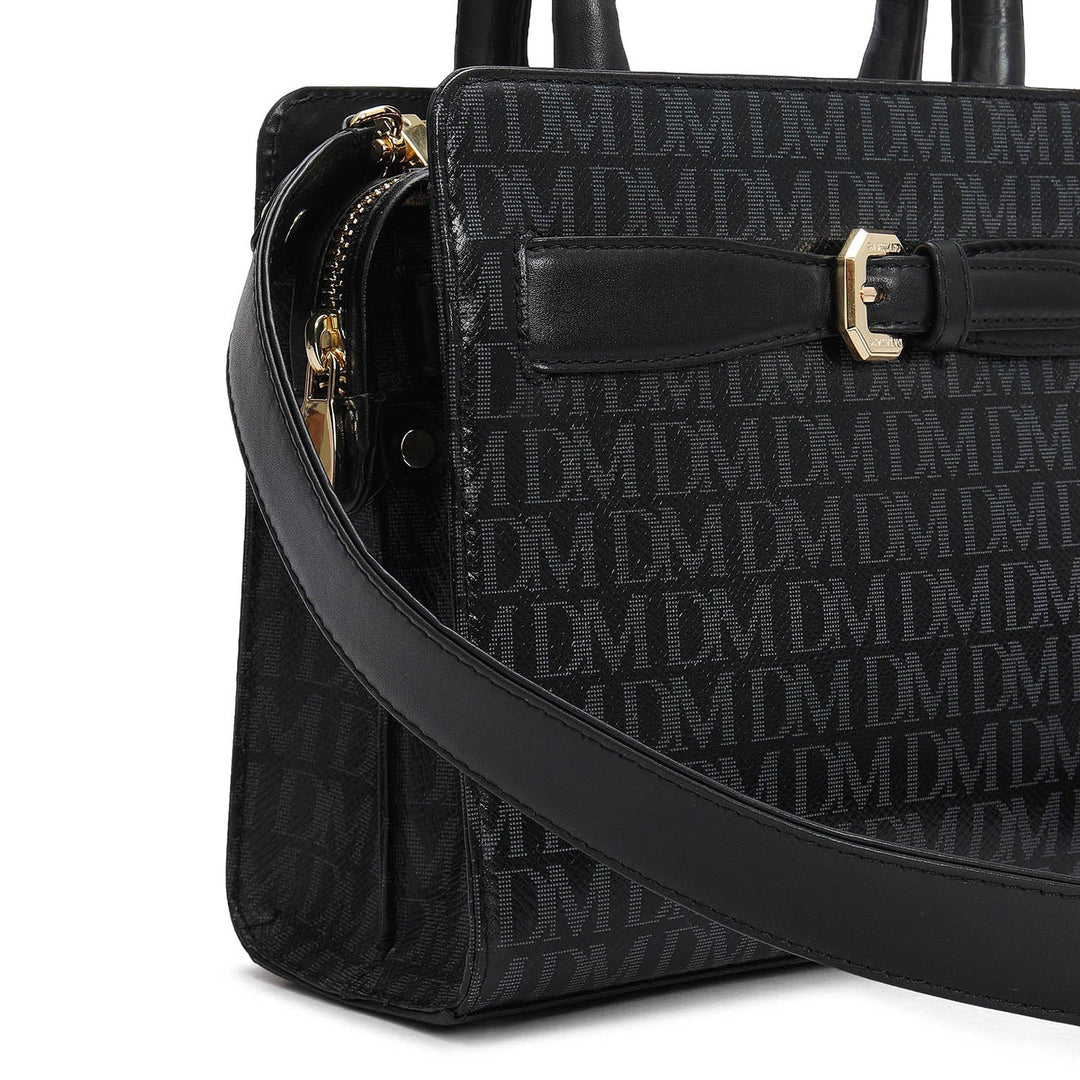 Small Monogram Leather Satchel - Black