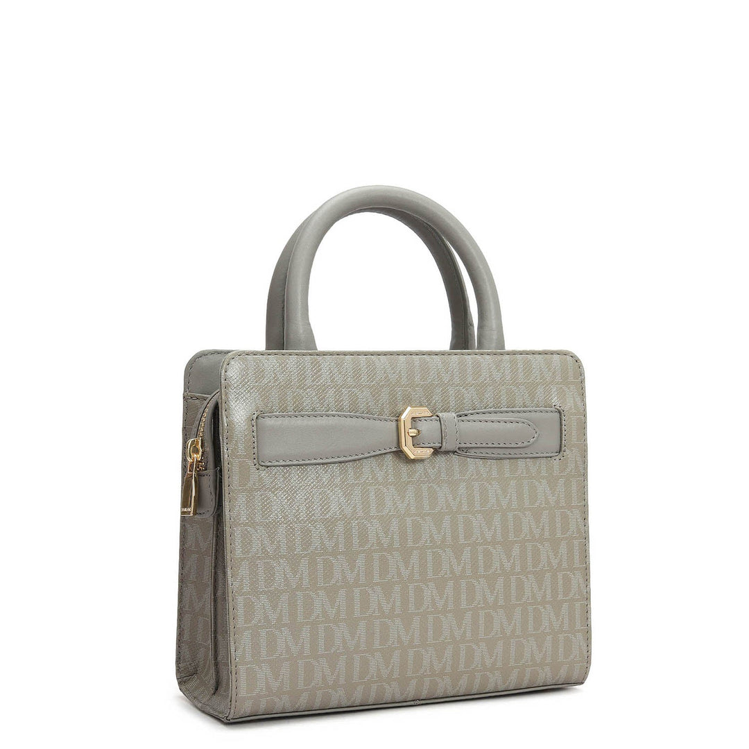 Small Monogram Leather Satchel - Stone Grey