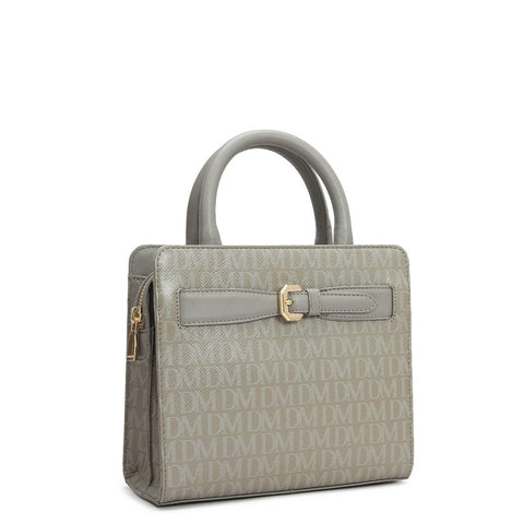 Small Monogram Leather Satchel - Stone Grey