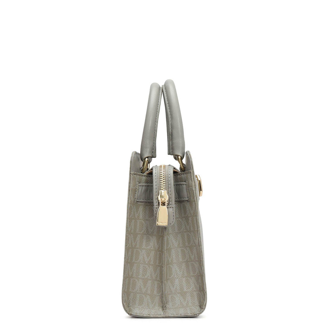 Small Monogram Leather Satchel - Stone Grey