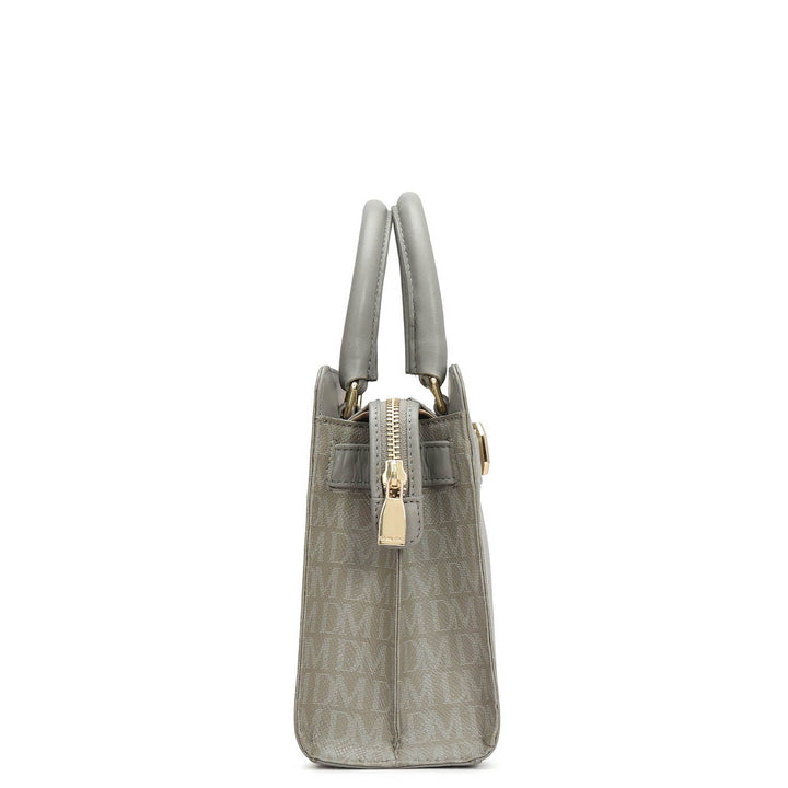 Small Monogram Leather Satchel - Stone Grey