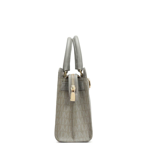 Small Monogram Leather Satchel - Stone Grey