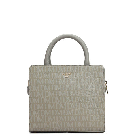 Small Monogram Leather Satchel - Stone Grey