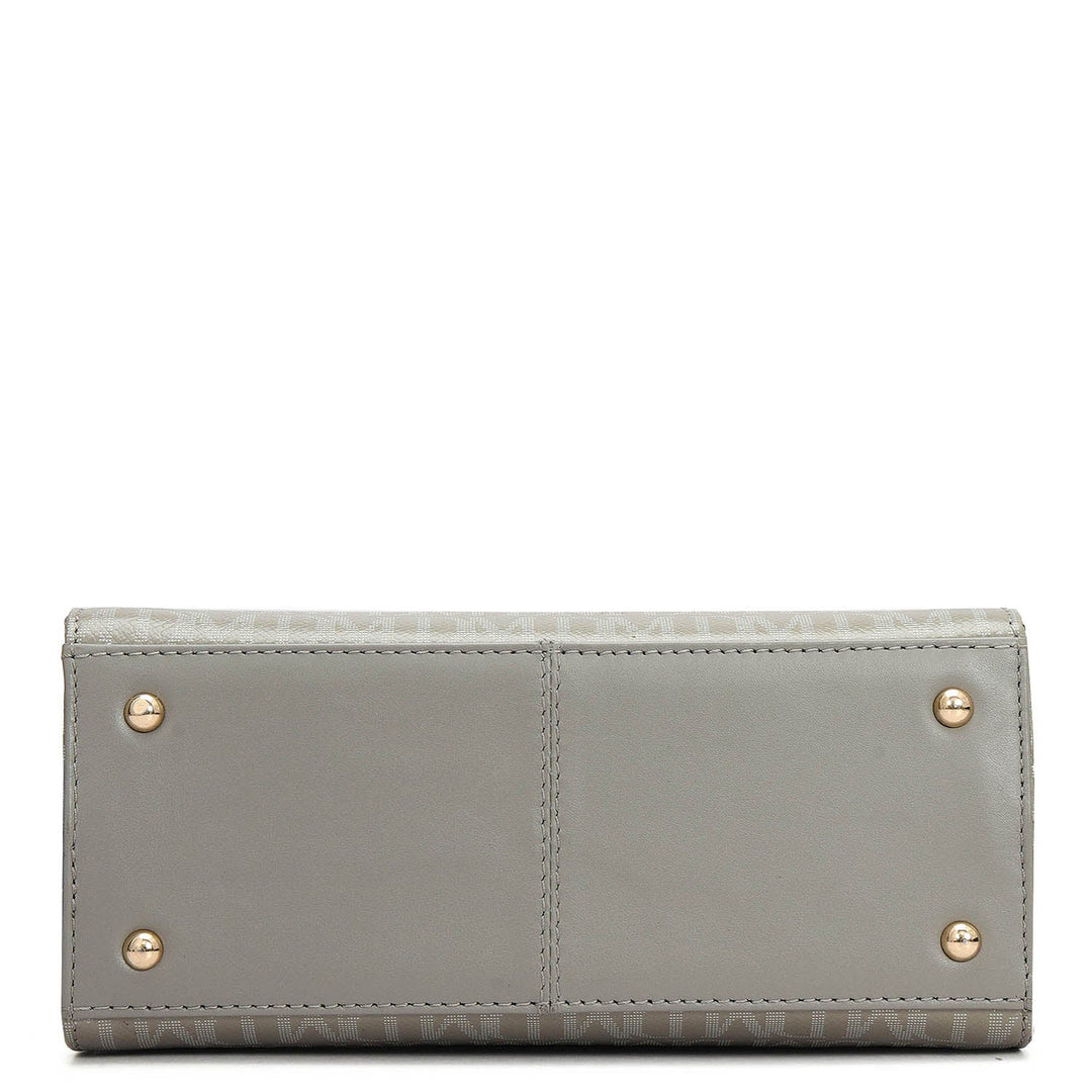 Small Monogram Leather Satchel - Stone Grey