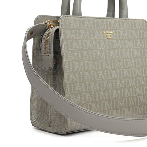 Small Monogram Leather Satchel - Stone Grey