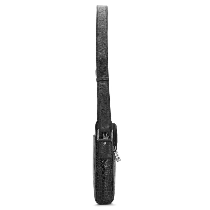 Croco Leather Men Sling - Black